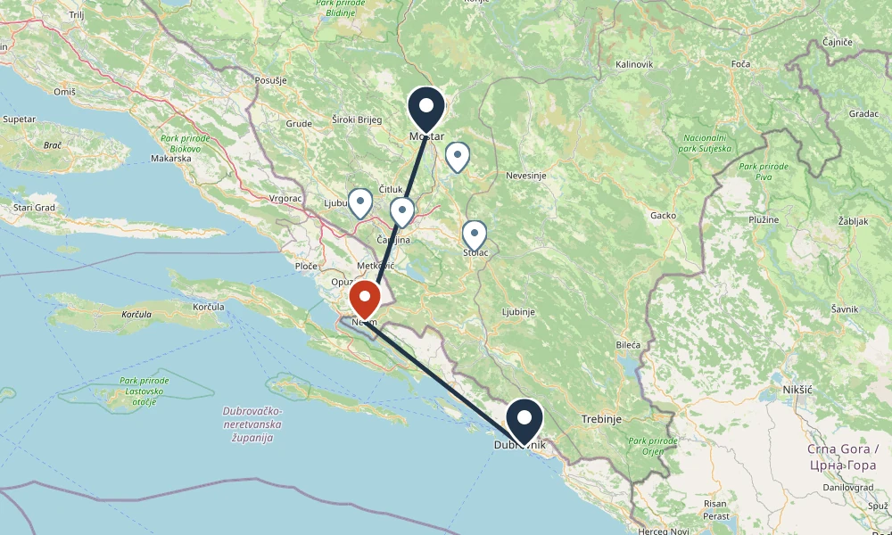 Route map: Dubrovnik to Neum to Mostar