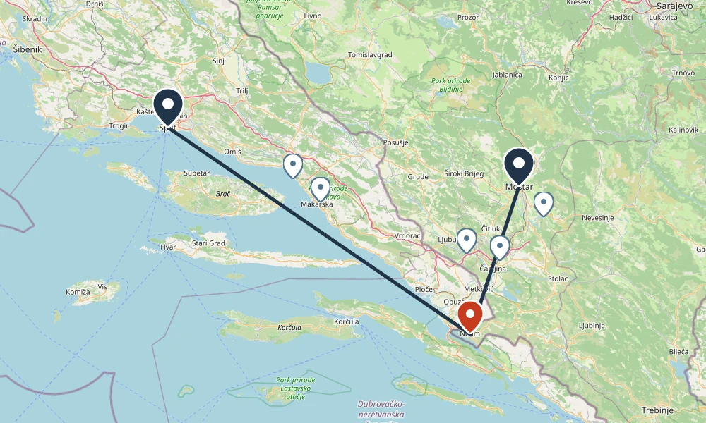 Route map: Split to Neum to Mostar